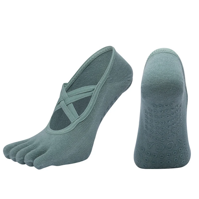 Olivenorma Zehensocken aus Baumwolle mit Kreuzriemen, rutschfest, für Pilates, Barre und Yoga – Damen-Socken für Stabilitätstraining