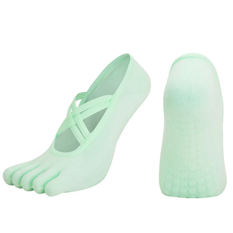 Olivenorma Zehensocken aus Baumwolle mit Kreuzriemen, rutschfest, für Pilates, Barre und Yoga – Damen-Socken für Stabilitätstraining
