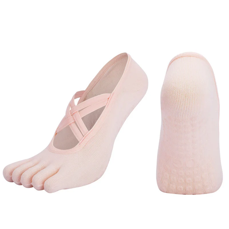 Olivenorma Zehensocken aus Baumwolle mit Kreuzriemen, rutschfest, für Pilates, Barre und Yoga – Damen-Socken für Stabilitätstraining