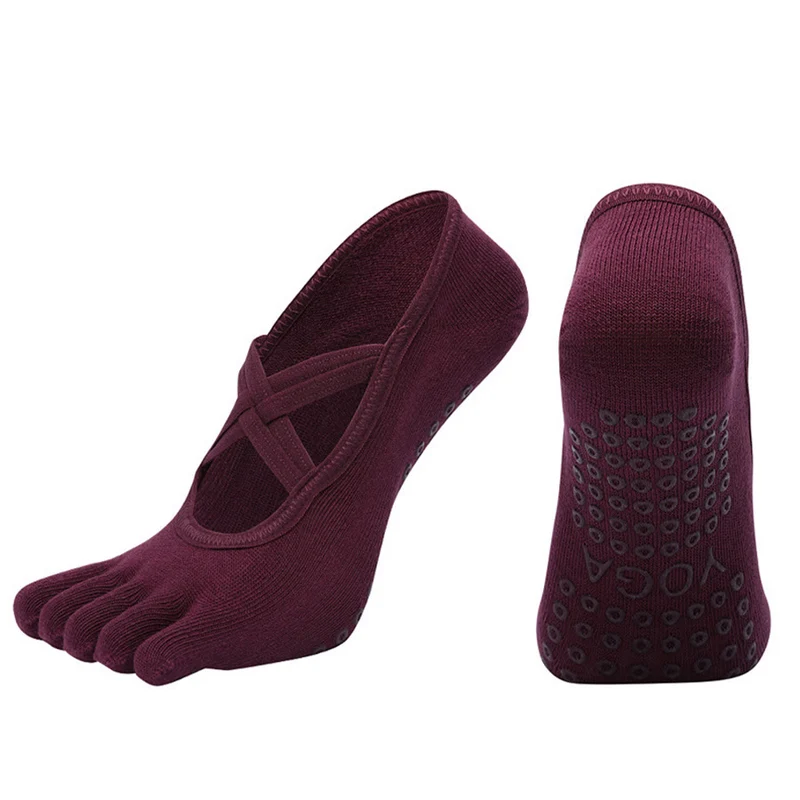 Olivenorma Zehensocken aus Baumwolle mit Kreuzriemen, rutschfest, für Pilates, Barre und Yoga – Damen-Socken für Stabilitätstraining
