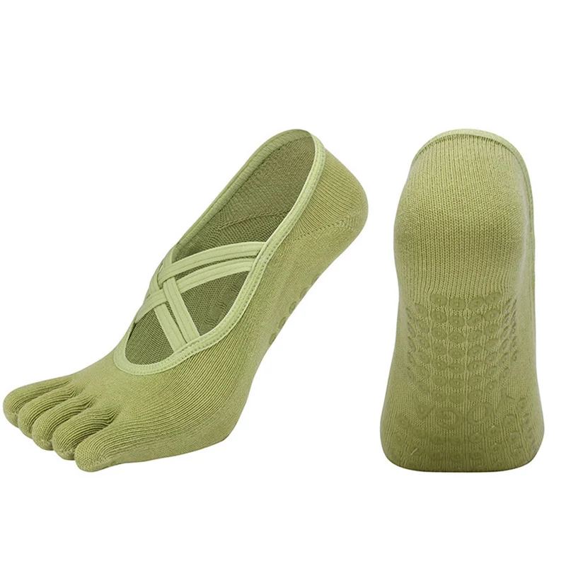 Olivenorma Zehensocken aus Baumwolle mit Kreuzriemen, rutschfest, für Pilates, Barre und Yoga – Damen-Socken für Stabilitätstraining