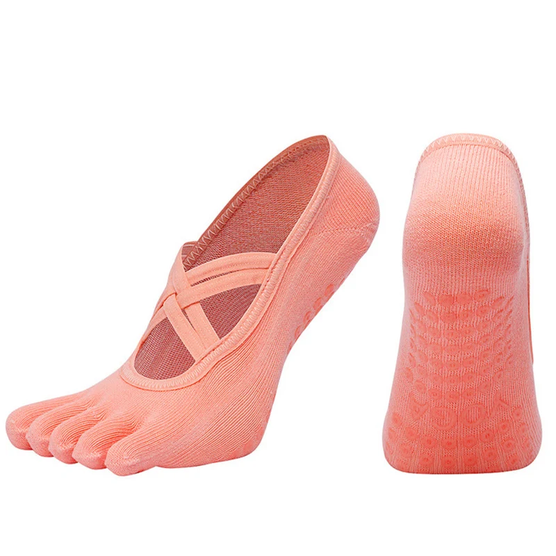 Olivenorma Zehensocken aus Baumwolle mit Kreuzriemen, rutschfest, für Pilates, Barre und Yoga – Damen-Socken für Stabilitätstraining