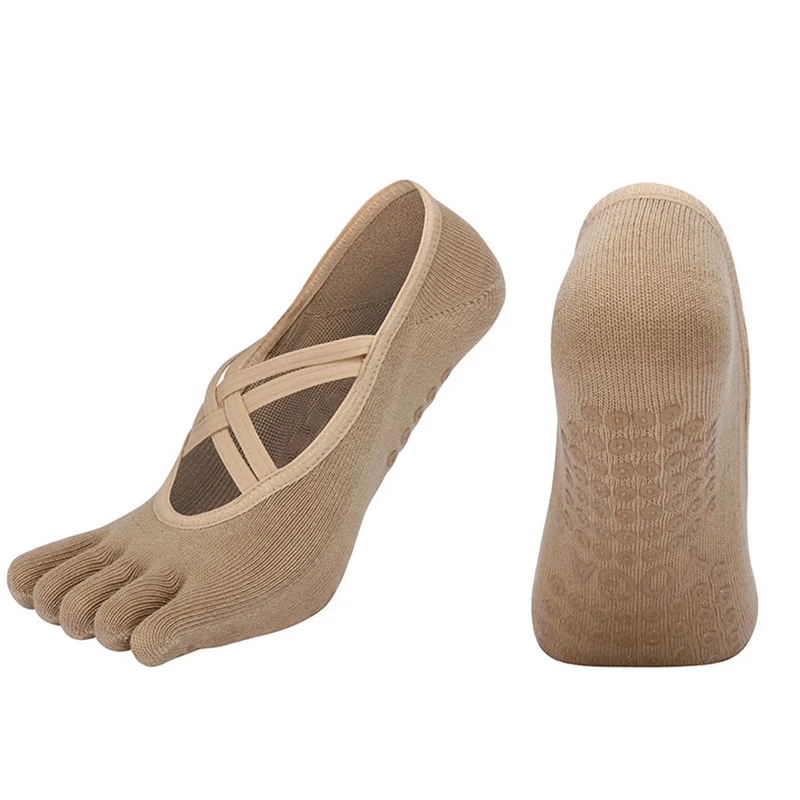 Olivenorma Zehensocken aus Baumwolle mit Kreuzriemen, rutschfest, für Pilates, Barre und Yoga – Damen-Socken für Stabilitätstraining