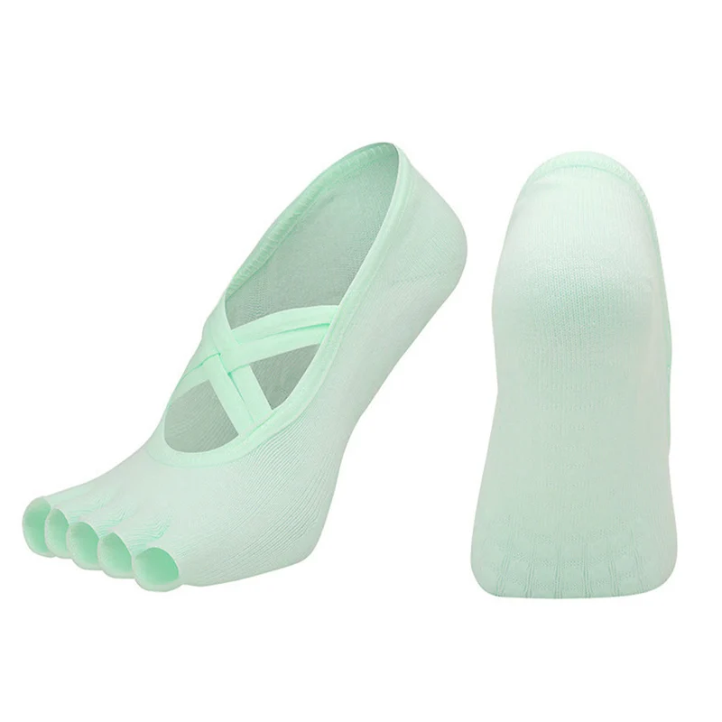 Olivenorma Zehensocken aus Baumwolle mit Kreuzriemen, rutschfest, für Pilates, Barre und Yoga – Damen-Socken für Stabilitätstraining