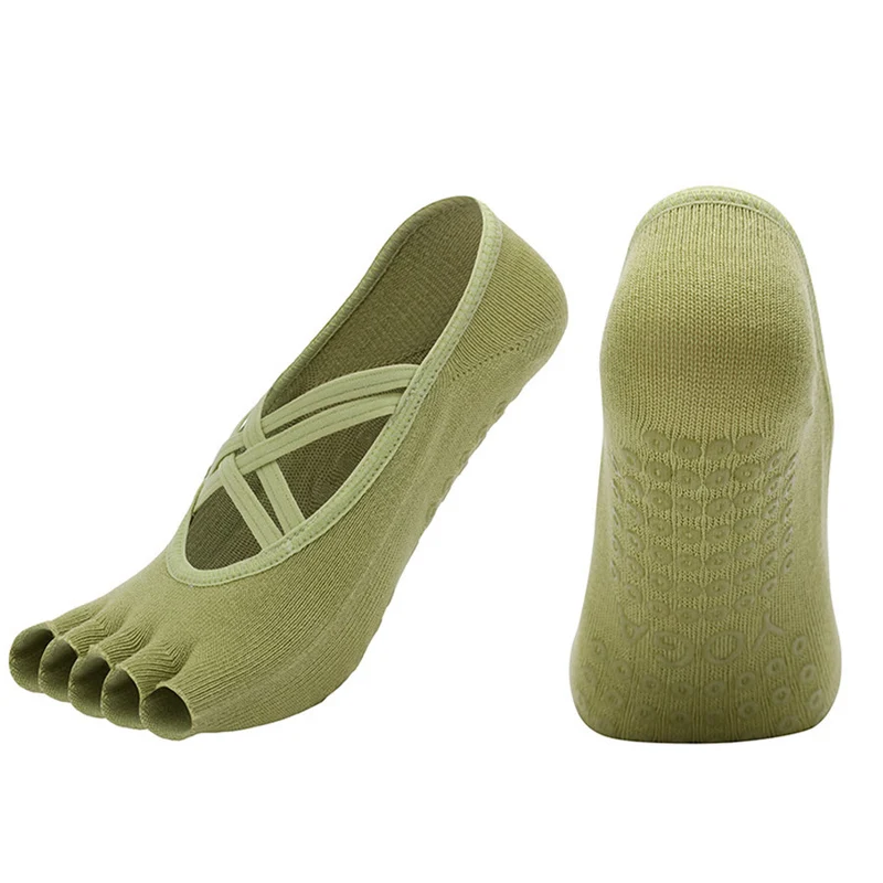 Olivenorma Zehensocken aus Baumwolle mit Kreuzriemen, rutschfest, für Pilates, Barre und Yoga – Damen-Socken für Stabilitätstraining
