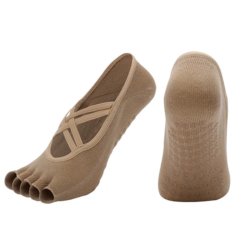 Olivenorma Zehensocken aus Baumwolle mit Kreuzriemen, rutschfest, für Pilates, Barre und Yoga – Damen-Socken für Stabilitätstraining