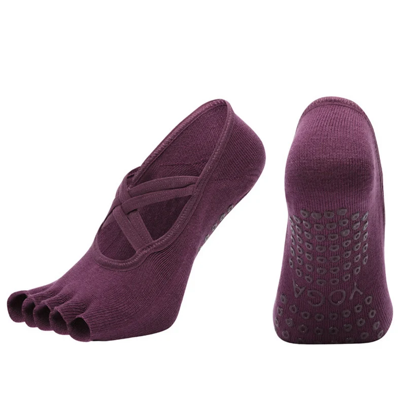 Olivenorma Zehensocken aus Baumwolle mit Kreuzriemen, rutschfest, für Pilates, Barre und Yoga – Damen-Socken für Stabilitätstraining