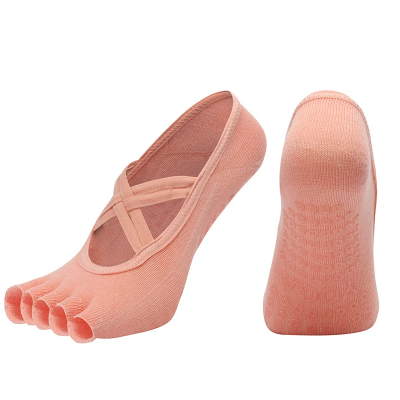 Olivenorma Zehensocken aus Baumwolle mit Kreuzriemen, rutschfest, für Pilates, Barre und Yoga – Damen-Socken für Stabilitätstraining