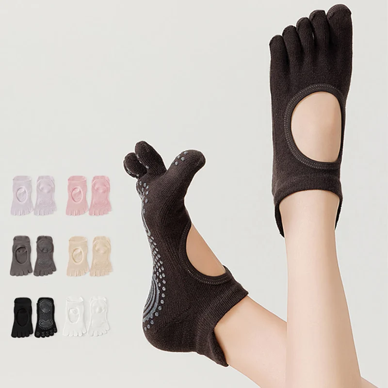 Olivenorma Zehenfreie Baumwollsocken mit fünf Zehen, rutschfest, atmungsaktiv und schweißabsorbierend – ideal für Barre-Workouts und Yoga.