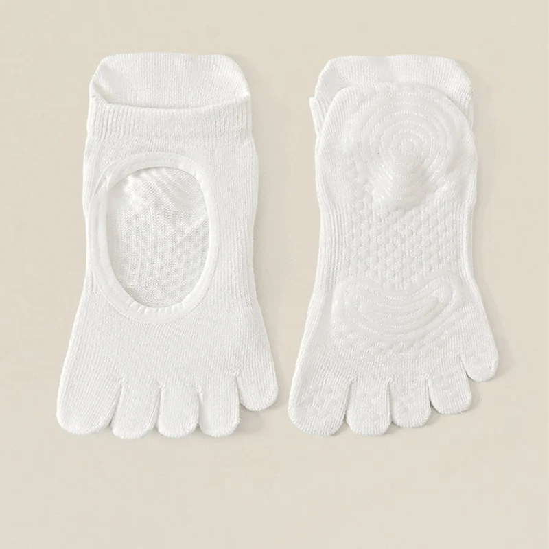 Olivenorma Zehenfreie Baumwollsocken mit fünf Zehen, rutschfest, atmungsaktiv und schweißabsorbierend – ideal für Barre-Workouts und Yoga.