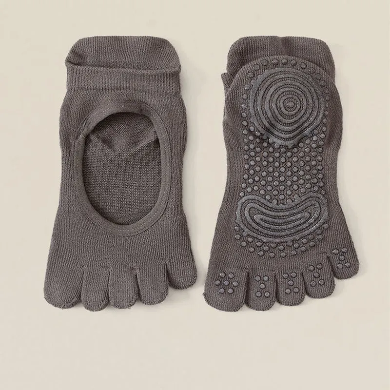 Olivenorma Zehenfreie Baumwollsocken mit fünf Zehen, rutschfest, atmungsaktiv und schweißabsorbierend – ideal für Barre-Workouts und Yoga.
