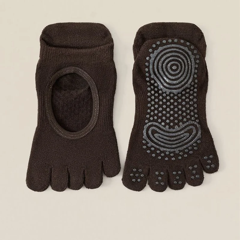 Olivenorma Zehenfreie Baumwollsocken mit fünf Zehen, rutschfest, atmungsaktiv und schweißabsorbierend – ideal für Barre-Workouts und Yoga.