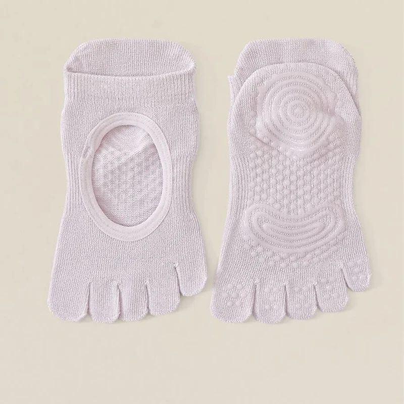 Olivenorma Zehenfreie Baumwollsocken mit fünf Zehen, rutschfest, atmungsaktiv und schweißabsorbierend – ideal für Barre-Workouts und Yoga.