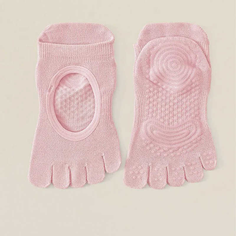 Olivenorma Zehenfreie Baumwollsocken mit fünf Zehen, rutschfest, atmungsaktiv und schweißabsorbierend – ideal für Barre-Workouts und Yoga.