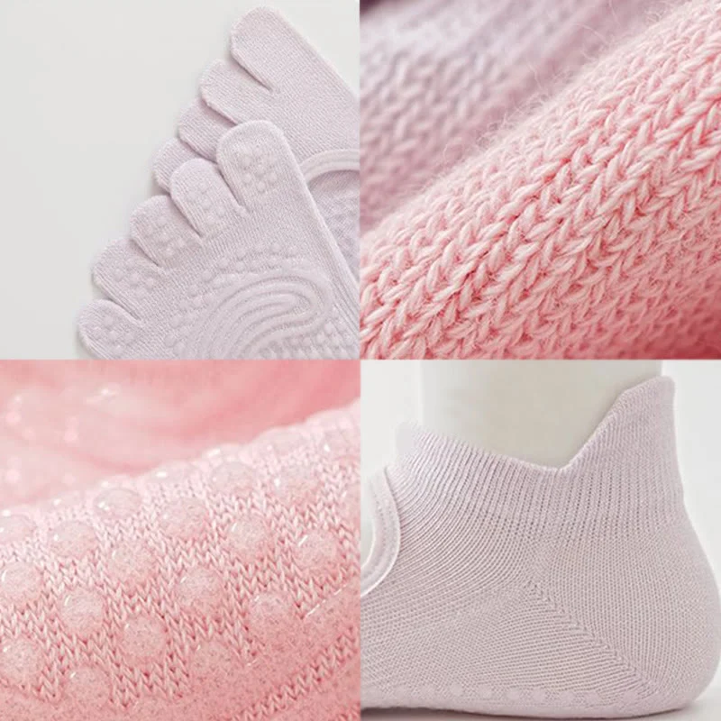 Olivenorma Zehenfreie Baumwollsocken mit fünf Zehen, rutschfest, atmungsaktiv und schweißabsorbierend – ideal für Barre-Workouts und Yoga.
