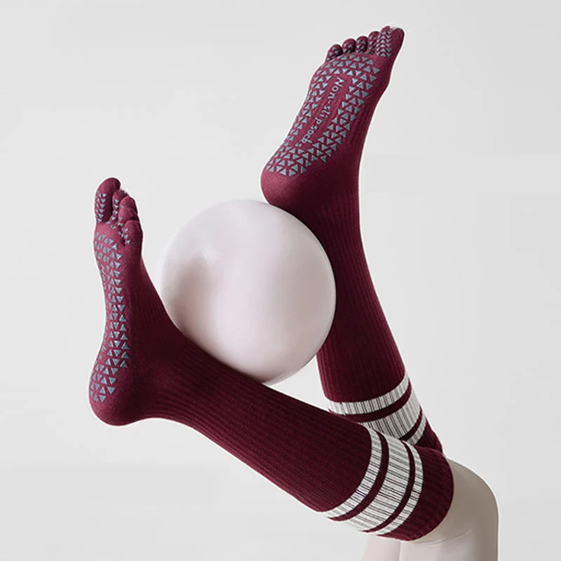 Olivenorma Kompressionssocken mit fünf Zehen, aus Baumwolle, rutschfest, schmal geschnitten, mit Unterstützung für Pilates, Barre, Yoga und mehr – Damensocken