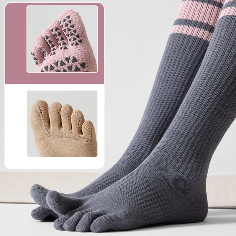 Olivenorma Kompressionssocken mit fünf Zehen, aus Baumwolle, rutschfest, schmal geschnitten, mit Unterstützung für Pilates, Barre, Yoga und mehr – Damensocken
