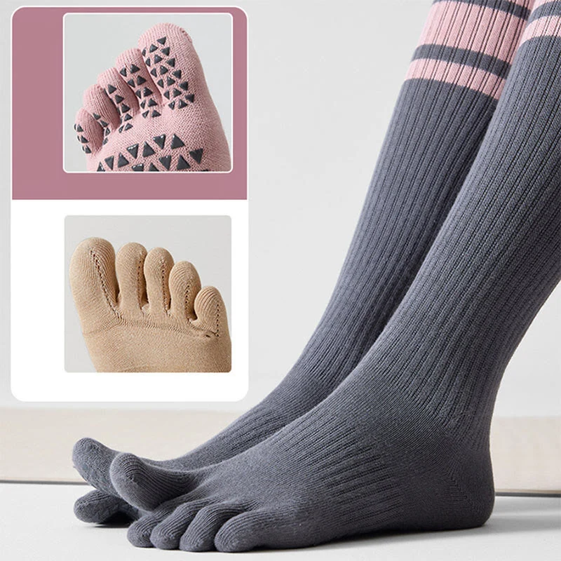 Olivenorma Kompressionssocken mit fünf Zehen, aus Baumwolle, rutschfest, schmal geschnitten, mit Unterstützung für Pilates, Barre, Yoga und mehr – Damensocken