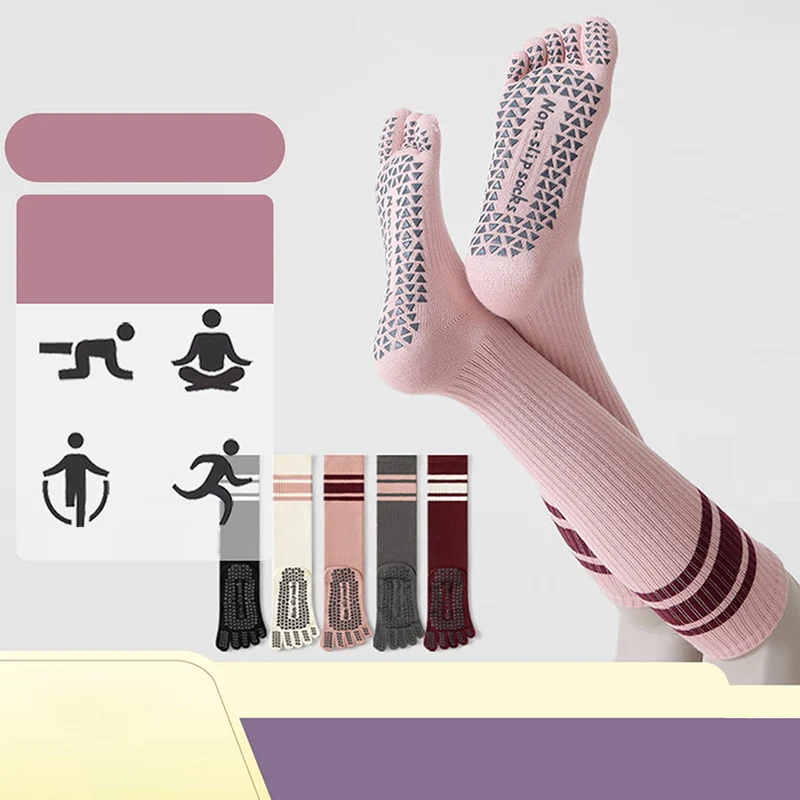 Olivenorma Kompressionssocken mit fünf Zehen, aus Baumwolle, rutschfest, schmal geschnitten, mit Unterstützung für Pilates, Barre, Yoga und mehr – Damensocken