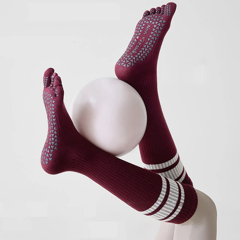 Olivenorma Kompressionssocken mit fünf Zehen, aus Baumwolle, rutschfest, schmal geschnitten, mit Unterstützung für Pilates, Barre, Yoga und mehr – Damensocken