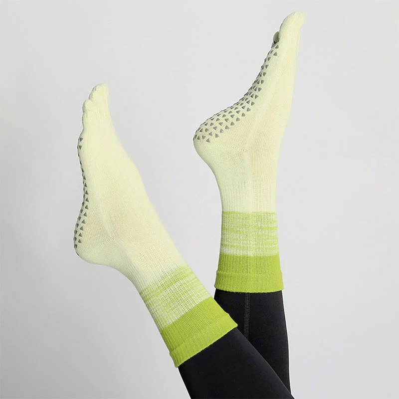 Olivenorma Gradient Fünf-Zehen-Yogasocken aus Baumwolle mit rutschfestem Griff, atmungsaktiv, schweißableitend, für Pilates, Barre und Fitness, Damen-Yogasocken