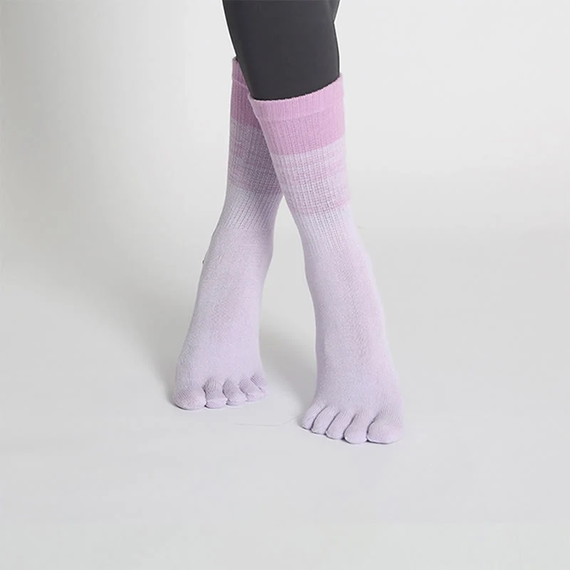 Olivenorma Gradient Fünf-Zehen-Yogasocken aus Baumwolle mit rutschfestem Griff, atmungsaktiv, schweißableitend, für Pilates, Barre und Fitness, Damen-Yogasocken