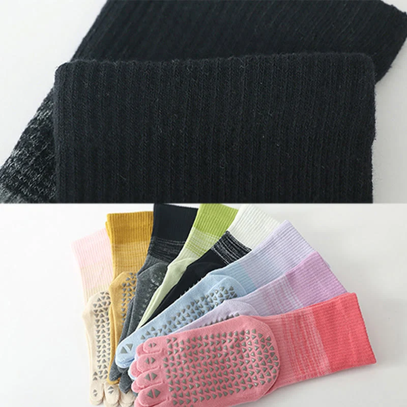 Olivenorma Gradient Fünf-Zehen-Yogasocken aus Baumwolle mit rutschfestem Griff, atmungsaktiv, schweißableitend, für Pilates, Barre und Fitness, Damen-Yogasocken