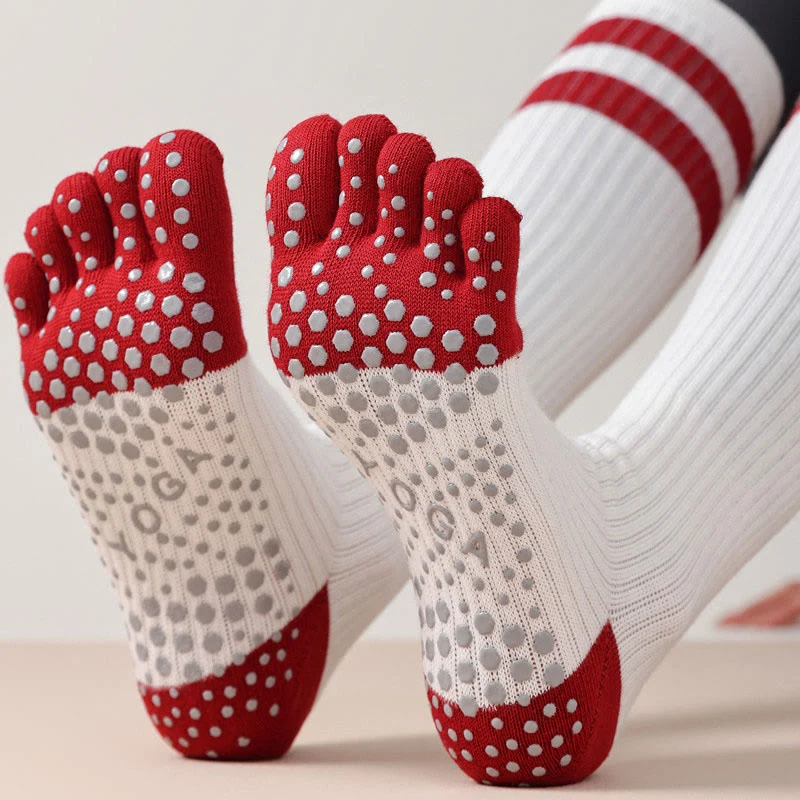 Olivenorma Fünf-Zehen-Socken, atmungsaktiv, mit Zehentrennung, rutschfestem Grip, Pilates- und Barre-Fitness-Socken für Damen mit Baumwollkomfort, Yoga-Socken