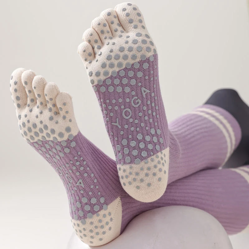Olivenorma Fünf-Zehen-Socken, atmungsaktiv, mit Zehentrennung, rutschfestem Grip, Pilates- und Barre-Fitness-Socken für Damen mit Baumwollkomfort, Yoga-Socken