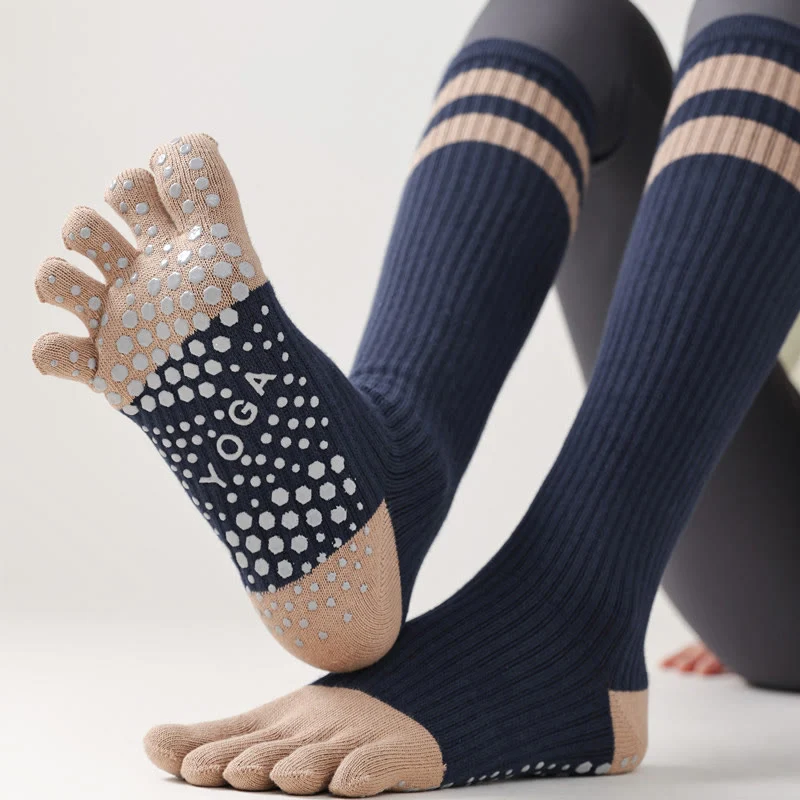 Olivenorma Fünf-Zehen-Socken, atmungsaktiv, mit Zehentrennung, rutschfestem Grip, Pilates- und Barre-Fitness-Socken für Damen mit Baumwollkomfort, Yoga-Socken