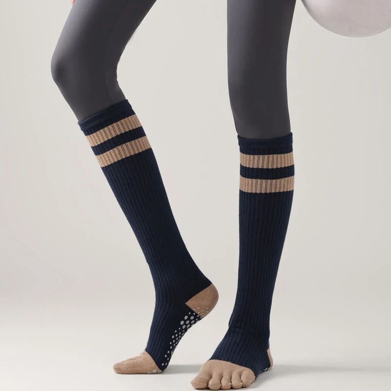 Olivenorma Fünf-Zehen-Socken, atmungsaktiv, mit Zehentrennung, rutschfestem Grip, Pilates- und Barre-Fitness-Socken für Damen mit Baumwollkomfort, Yoga-Socken