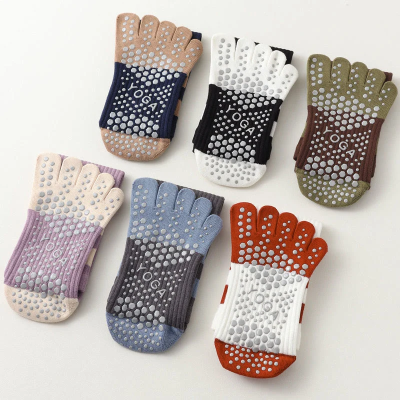 Olivenorma Fünf-Zehen-Socken, atmungsaktiv, mit Zehentrennung, rutschfestem Grip, Pilates- und Barre-Fitness-Socken für Damen mit Baumwollkomfort, Yoga-Socken