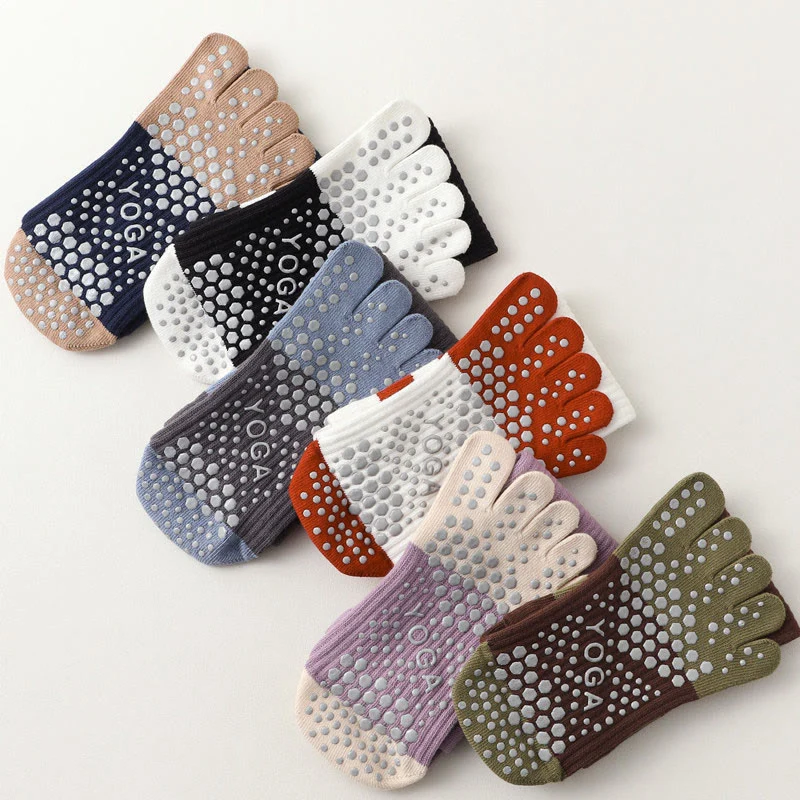 Olivenorma Fünf-Zehen-Socken, atmungsaktiv, mit Zehentrennung, rutschfestem Grip, Pilates- und Barre-Fitness-Socken für Damen mit Baumwollkomfort, Yoga-Socken