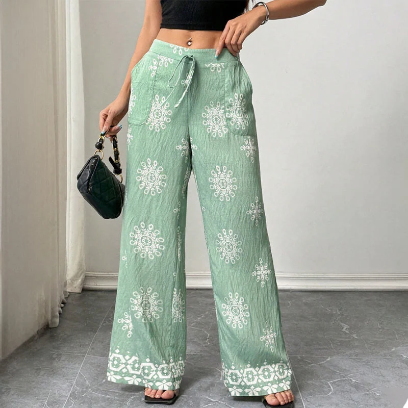 Olivenorma Damen Freizeithose mit lockerer Passform, bedruckt, weitem Bein und elastischem Bund – bequem und stylisch