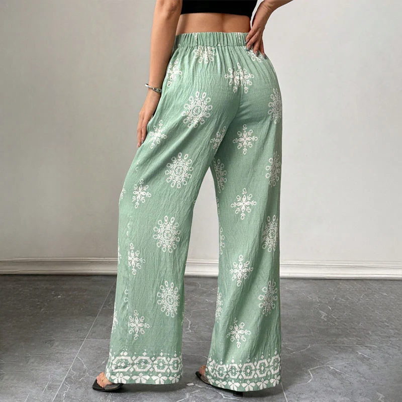 Olivenorma Damen Freizeithose mit lockerer Passform, bedruckt, weitem Bein und elastischem Bund – bequem und stylisch