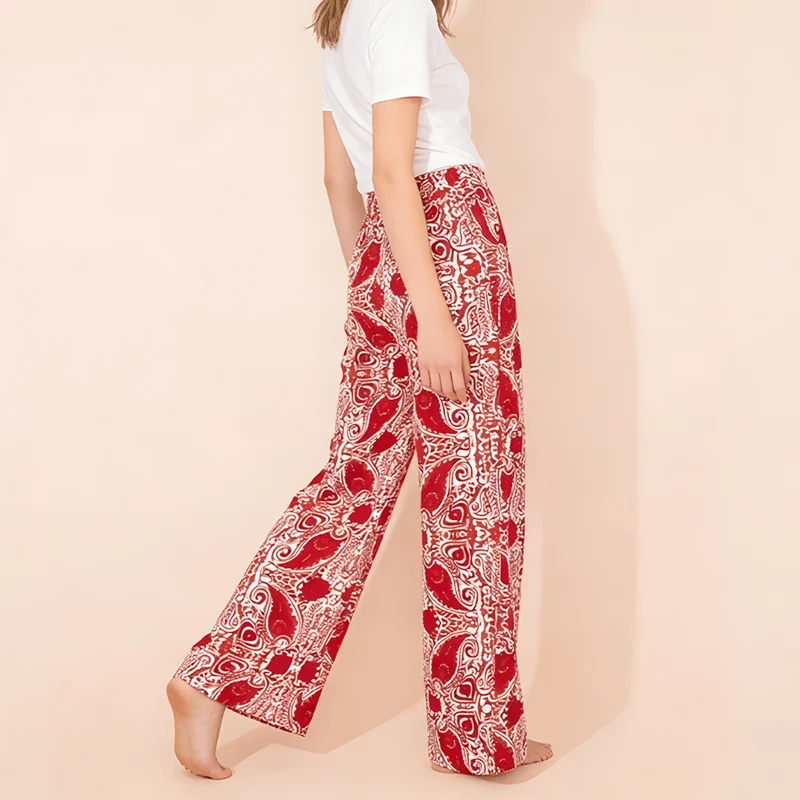 Olivenorma Damenhose mit lockerem Schnitt, Paisley-Muster, hohem Bund und geradem Bein