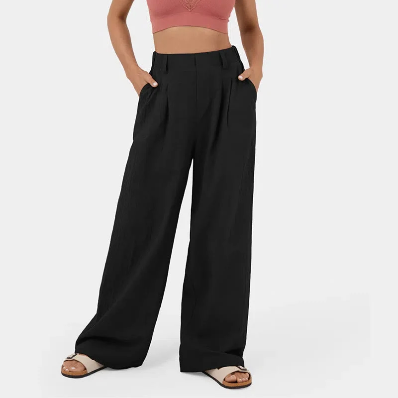 Olivenorma Damen-Freizeithose mit hohem Bund, lockerem Schnitt und weitem Bein
