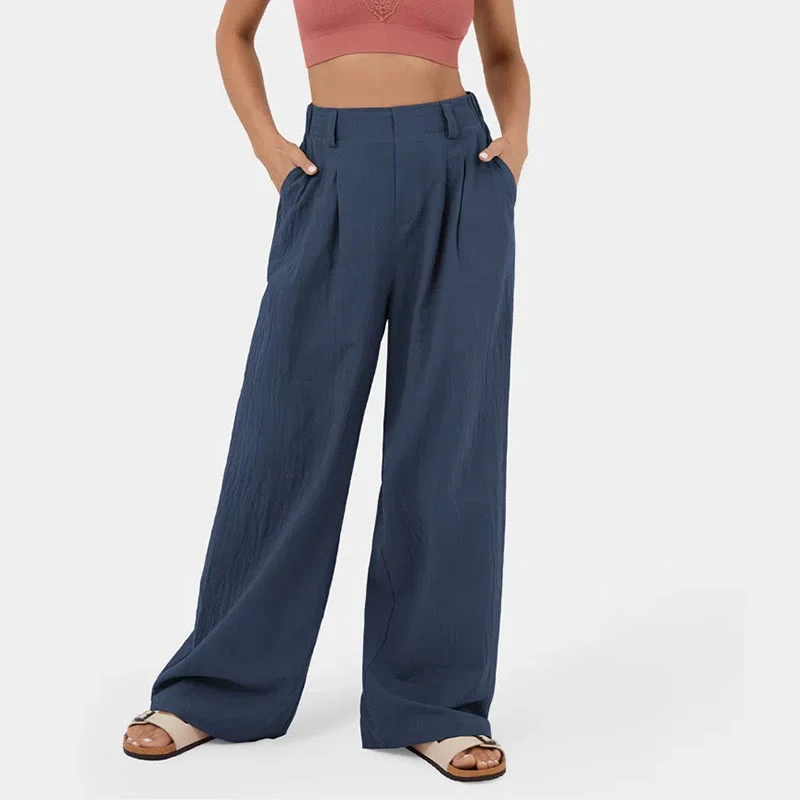 Olivenorma Damen-Freizeithose mit hohem Bund, lockerem Schnitt und weitem Bein