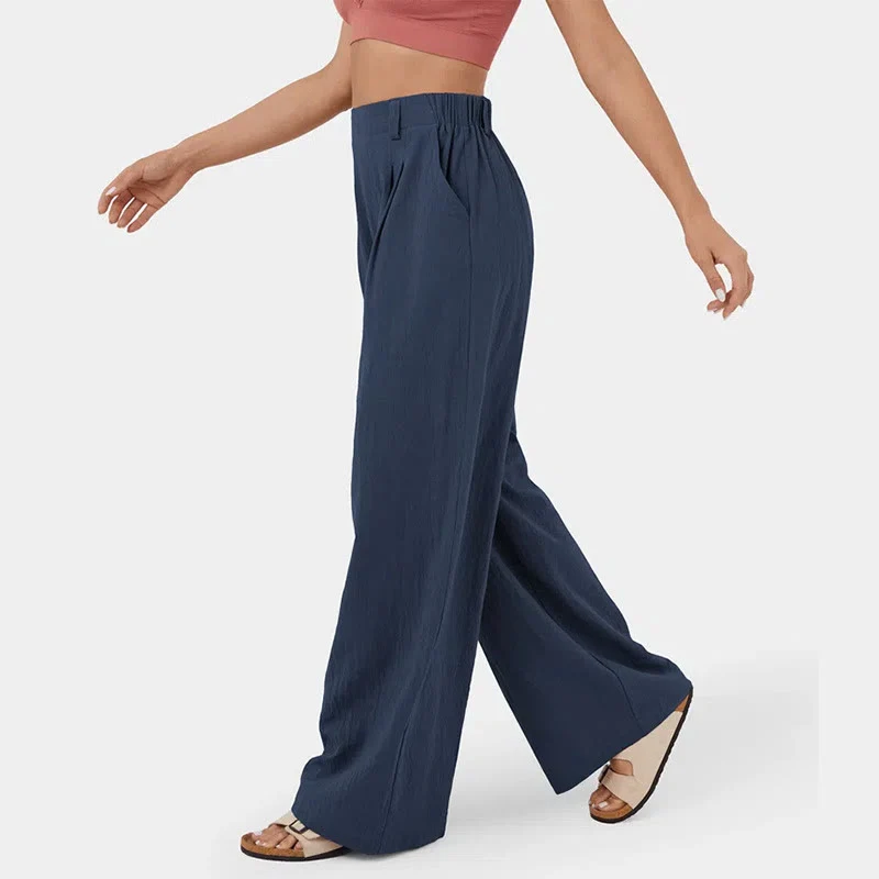 Olivenorma Damen-Freizeithose mit hohem Bund, lockerem Schnitt und weitem Bein