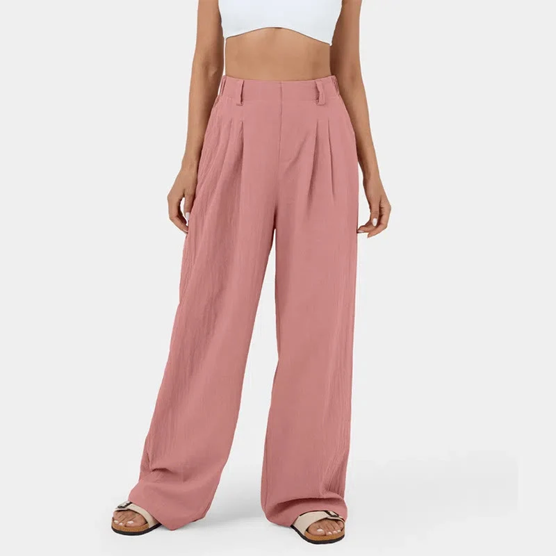 Olivenorma Damen-Freizeithose mit hohem Bund, lockerem Schnitt und weitem Bein