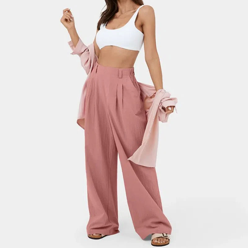 Olivenorma Damen-Freizeithose mit hohem Bund, lockerem Schnitt und weitem Bein