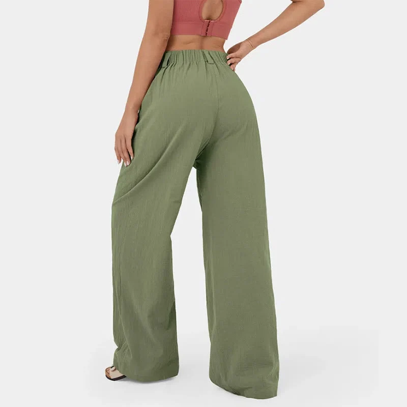 Olivenorma Damen-Freizeithose mit hohem Bund, lockerem Schnitt und weitem Bein