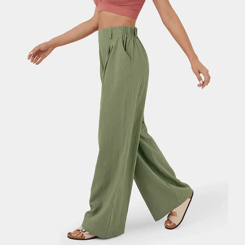 Olivenorma Damen-Freizeithose mit hohem Bund, lockerem Schnitt und weitem Bein