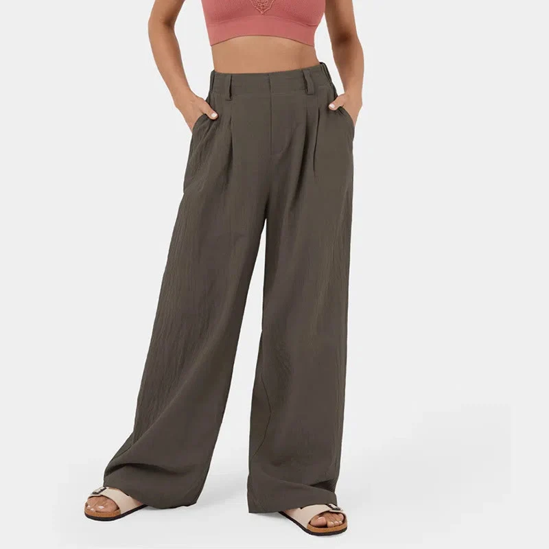 Olivenorma Damen-Freizeithose mit hohem Bund, lockerem Schnitt und weitem Bein