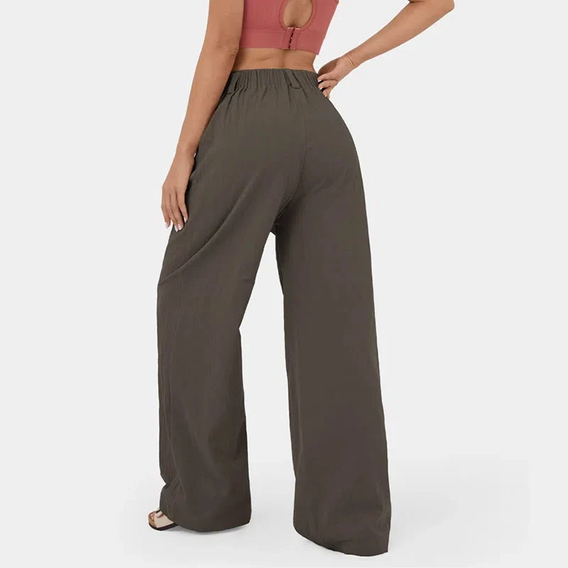 Olivenorma Damen-Freizeithose mit hohem Bund, lockerem Schnitt und weitem Bein