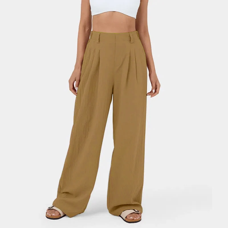 Olivenorma Damen-Freizeithose mit hohem Bund, lockerem Schnitt und weitem Bein