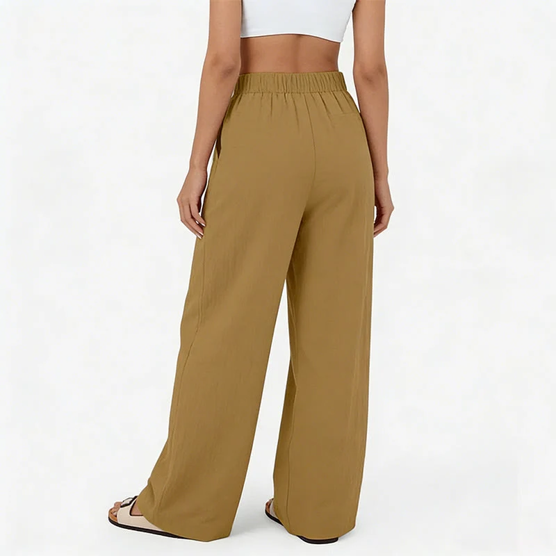Olivenorma Damen-Freizeithose mit hohem Bund, lockerem Schnitt und weitem Bein