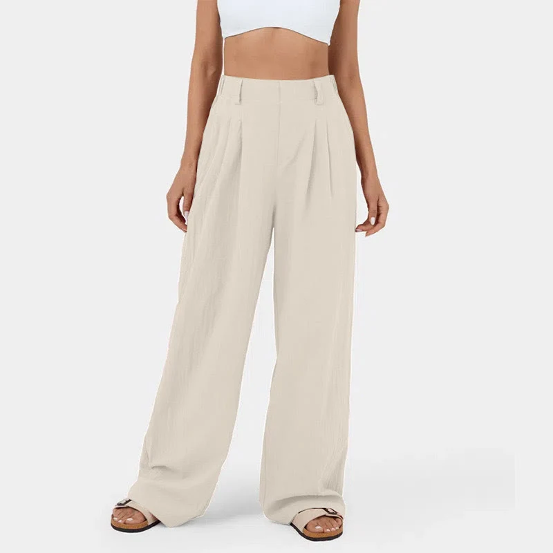 Olivenorma Damen-Freizeithose mit hohem Bund, lockerem Schnitt und weitem Bein