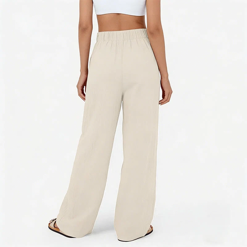 Olivenorma Damen-Freizeithose mit hohem Bund, lockerem Schnitt und weitem Bein