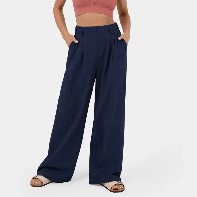 Olivenorma Damen-Freizeithose mit hohem Bund, lockerem Schnitt und weitem Bein